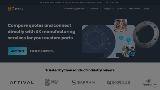 Compare quotes for UK manufacturing services with a call to action and logos of trusted buyers.
