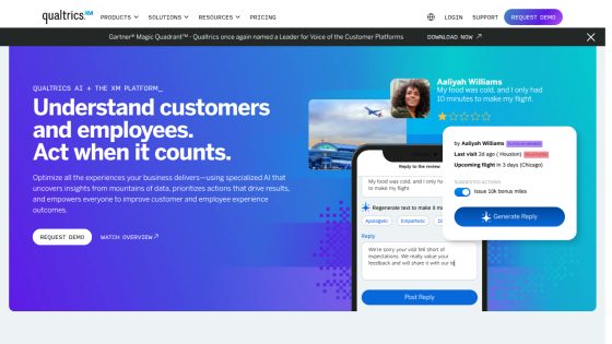 Homepage featuring customer engagement solutions with a prominent call to action.