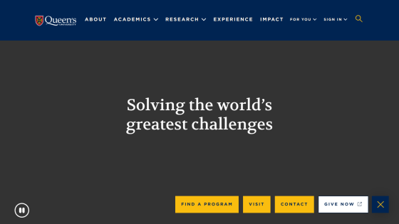 Main message about solving global challenges with navigation options.