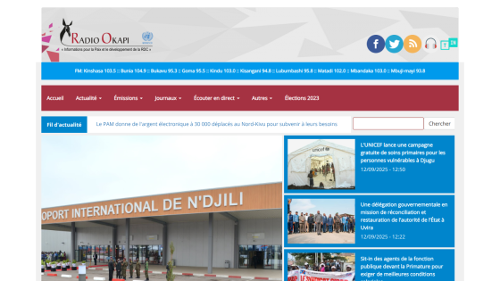 Homepage of the Sport International de N'Djili with news articles and navigation links.