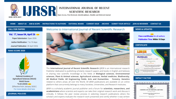 Homepage of the International Journal of Recent Scientific Research with articles and navigation links.