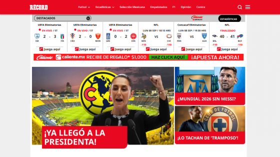 Sports news website featuring a headline about a new president and team logos.
