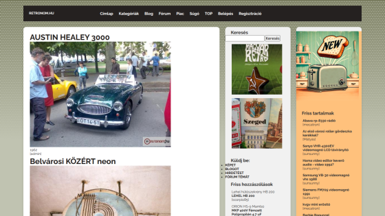 Homepage featuring an Austin Healey 3000 with articles and images on the side.