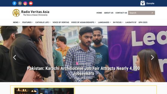 Radio Veritas Asia homepage featuring a special series titled 'DAD' with a family photo and navigation menus for news, features, and Catholic life.