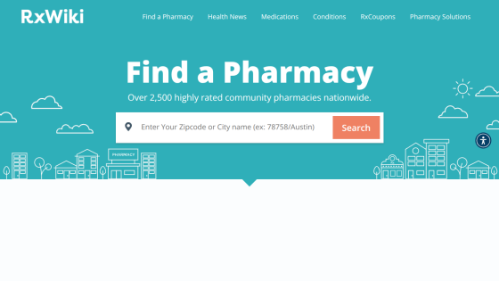 Search for community pharmacies with location input and a search button.