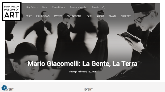 Santa Barbara Museum of Art homepage featuring Mario Giacomelli exhibition through February 15, 2026