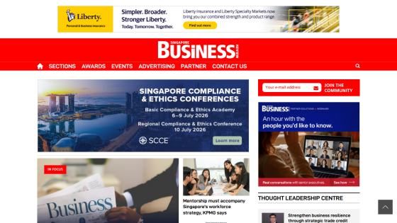 Homepage of Business! featuring compliance and ethics conferences information.