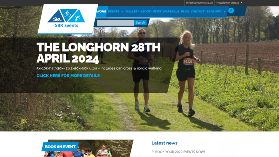 Event announcement for 'The Longhorn 28th April 2024' with runners in a scenic background.