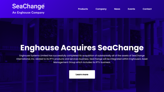 Announcement of Enghouse acquiring SeaChange with a call to action button.