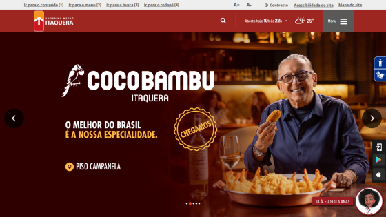 Cocobambu Itaquera restaurant promotion with a man eating shrimp and text about Brazilian specialty at Piso Campanela