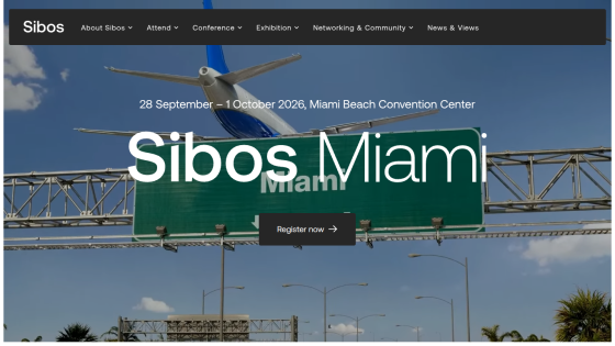 Sibos Miami event details with date and location prominently displayed.