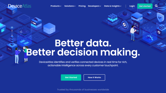 DeviceAtlas homepage with headline Better data. Better decision making. and buttons Get Started and How It Works