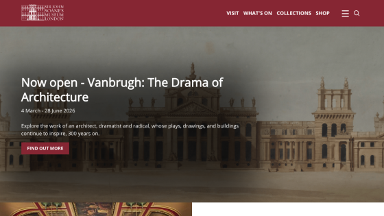 Announcement for 'Vanbrugh: The Drama of Architecture' exhibition with a prominent button to find out more.
