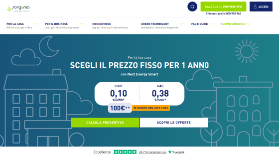 Energy price offer for 1 year with cost details and buttons to calculate and discover savings on a blue background