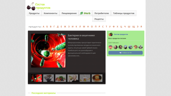 Website showcasing a dish with a vibrant image and description, along with navigation options.