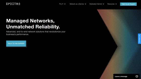 Homepage hero section of a network management company highlighting unmatched reliability with a call to action button