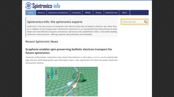 Homepage of Spintronics-info featuring recent news on spintronics research.