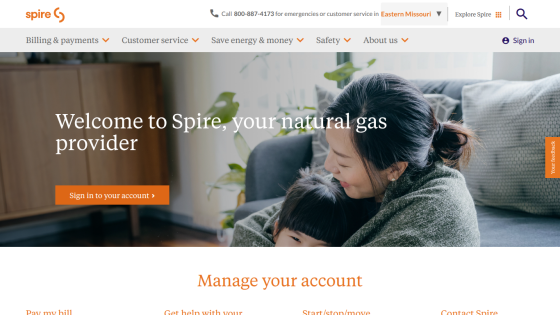 Homepage of Spire, featuring a welcome message and account management options.