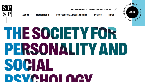 Homepage of the Society for Personality and Social Psychology with title and navigation links.