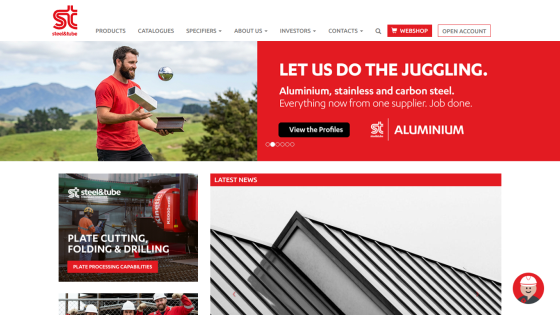 Homepage showcasing products with a call to action for aluminum services.