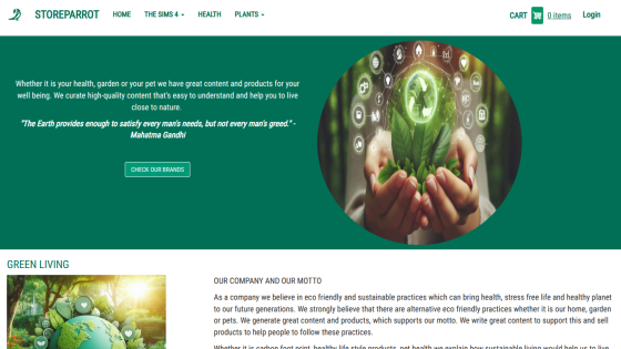 Homepage of a health-focused website featuring a green theme and a quote about nature.