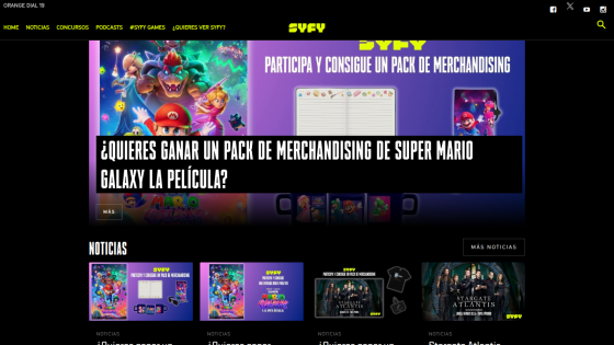 Homepage featuring a contest for Super Mario Galaxy merchandise and recent news articles.