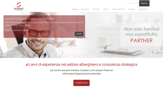 Homepage of a consulting firm featuring a professional image and key text about partnership.