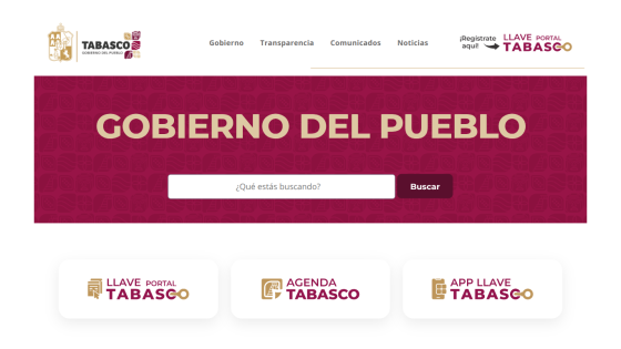 Homepage of Gobierno del Pueblo with search bar and navigation options.