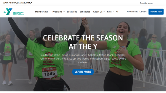 Tampa YMCA promoting annual Turkey Gobble Thanksgiving Day run with joyful runners and call to action