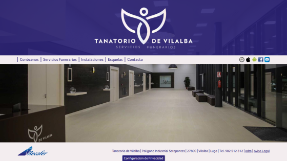 Tanatorio de Vilalba funeral services website with navigation and lobby image