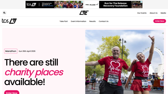 Promotional banner for charity places in a marathon with runners celebrating.