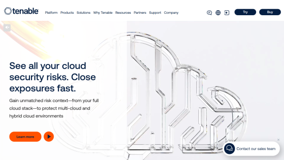Cloud security platform homepage with headline about closing exposures fast and a call-to-action button