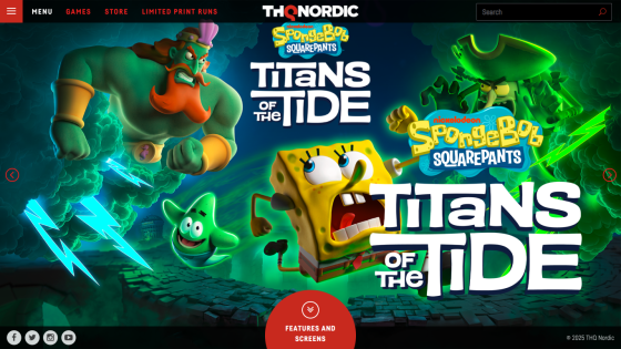 Promotional banner for 'SpongeBob SquarePants: Titans of the Tide' game with characters and title prominently displayed.