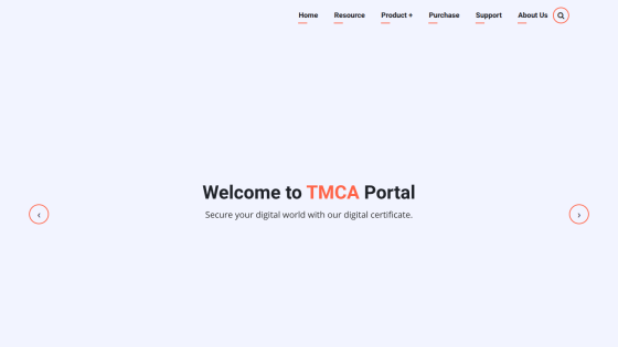 Welcome message for TMCA Portal with a tagline about securing digital certificates.