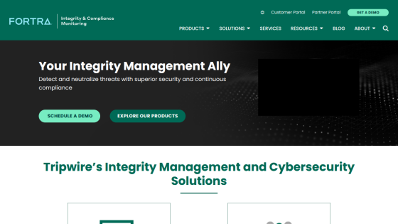 Homepage of Fortra featuring integrity management solutions and a call to action.