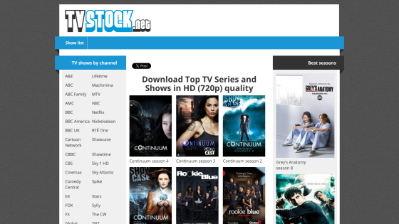 Homepage of TVStock.org featuring top TV series and shows in HD quality.