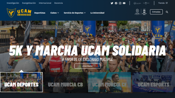 Homepage featuring a 5K and March event announcement with images of runners.