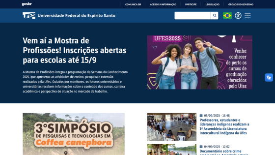 Homepage of Universidade Federal do Espírito Santos promoting an event with registration details.