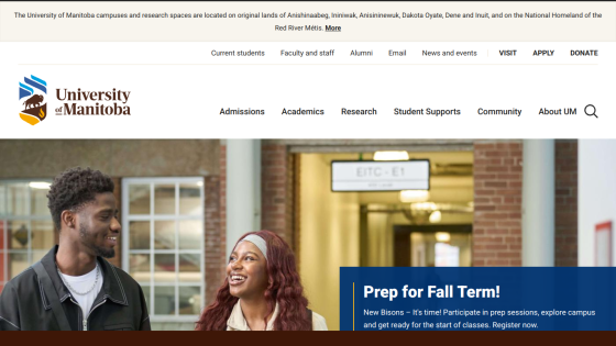University of Manitoba homepage featuring students and a call to action for fall term preparation.