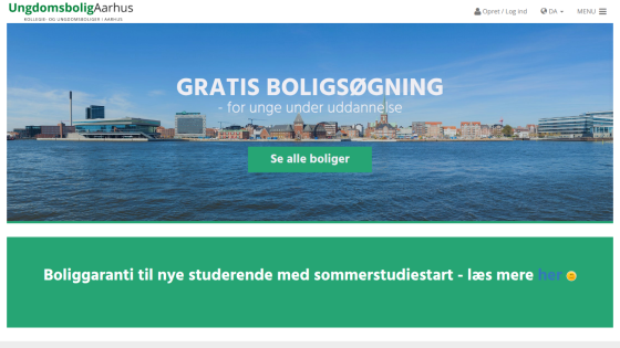 Homepage promoting free housing search for young people, with a call to action button.
