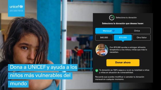 UNICEF donation page encouraging support for vulnerable children with monthly or one-time options