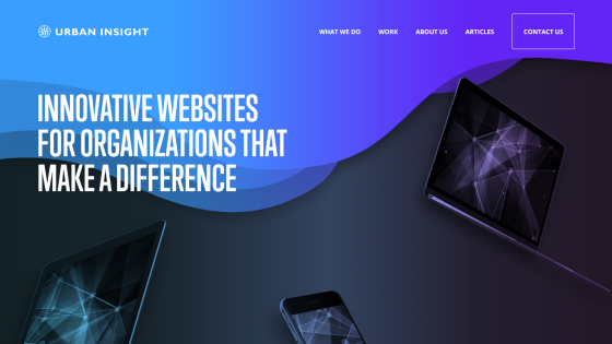Homepage showcasing innovative websites for impactful organizations with a modern design.