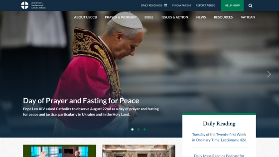 Website promoting a Day of Prayer and Fasting for Peace with a prominent image and key text.