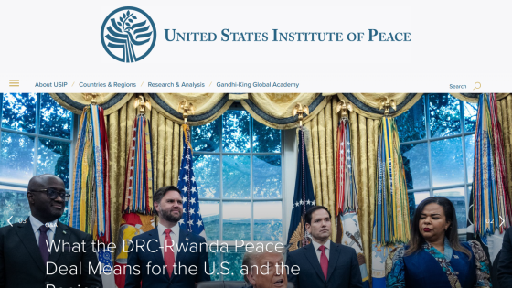 US Institute of Peace homepage featuring a headline about the DRC Peace Deal.