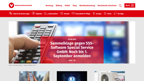 Website homepage featuring a call to action about a legal claim against a software company.