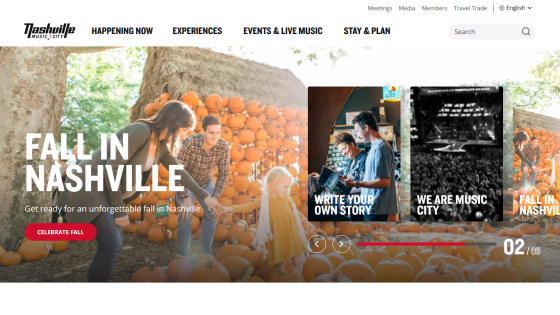 Promotional section for fall activities in Nashville with images and event highlights.