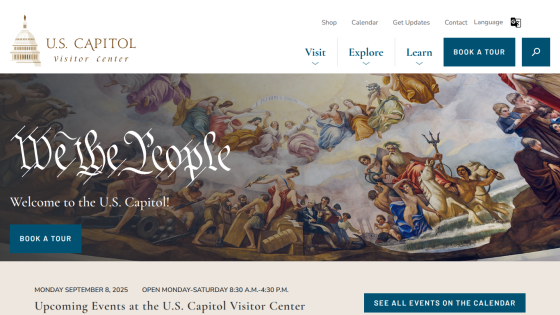 Welcome message and navigation for the U.S. Capitol Visitor Center website.