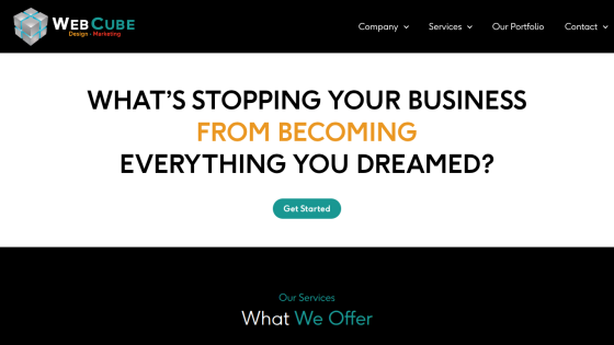 WebCube homepage with a call to action asking about business growth.