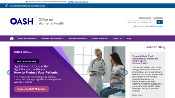 OASH website featuring a doctor consulting with a pregnant woman; highlights on women's health resources.