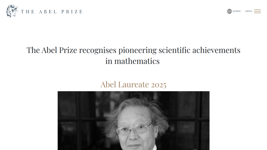 The Abel Prize website highlighting pioneering scientific achievements in mathematics and announcing the Abel Laureate 2025
